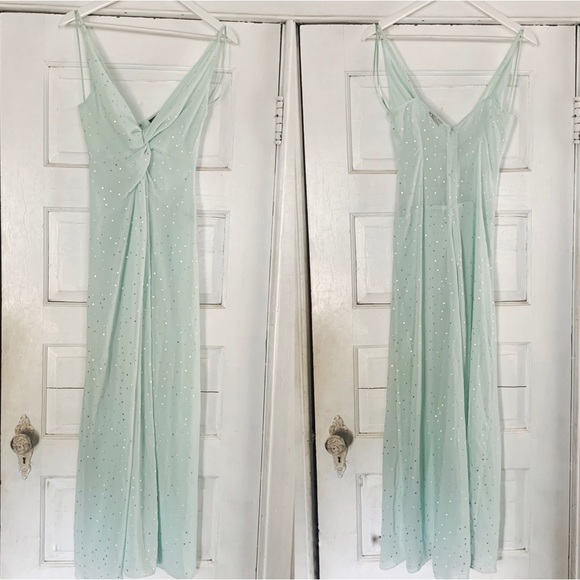 TOPSHOP Mint & Silver Spot Foil Slip Maxi Dress Size 4 - Picture 6 of 7